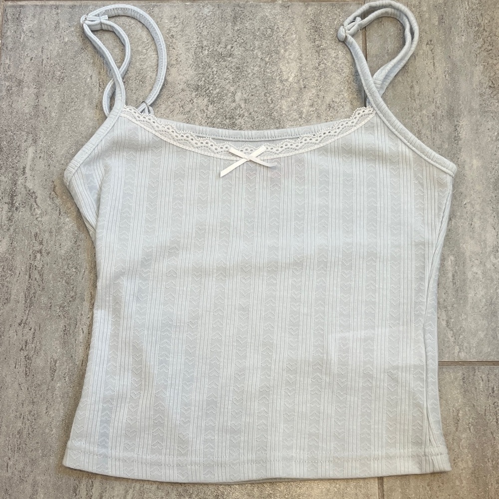 Elegant light blue Lace Trim Women's Top